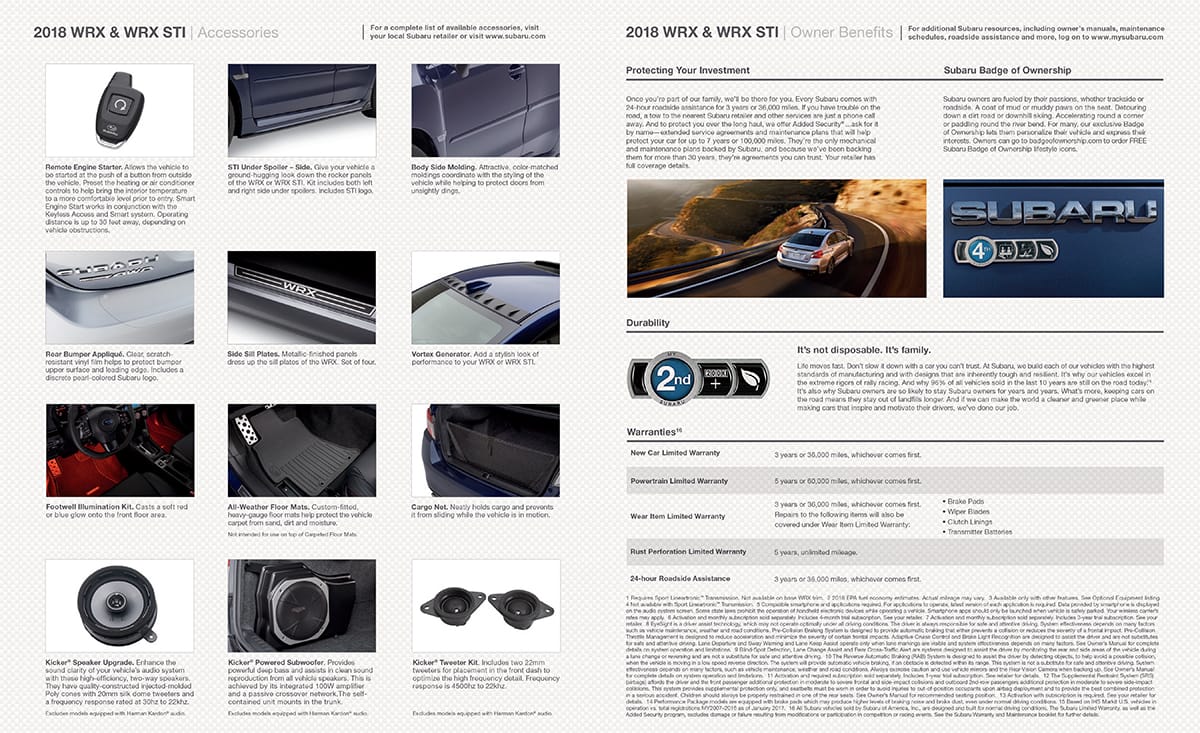 Subaru brochure feature spread